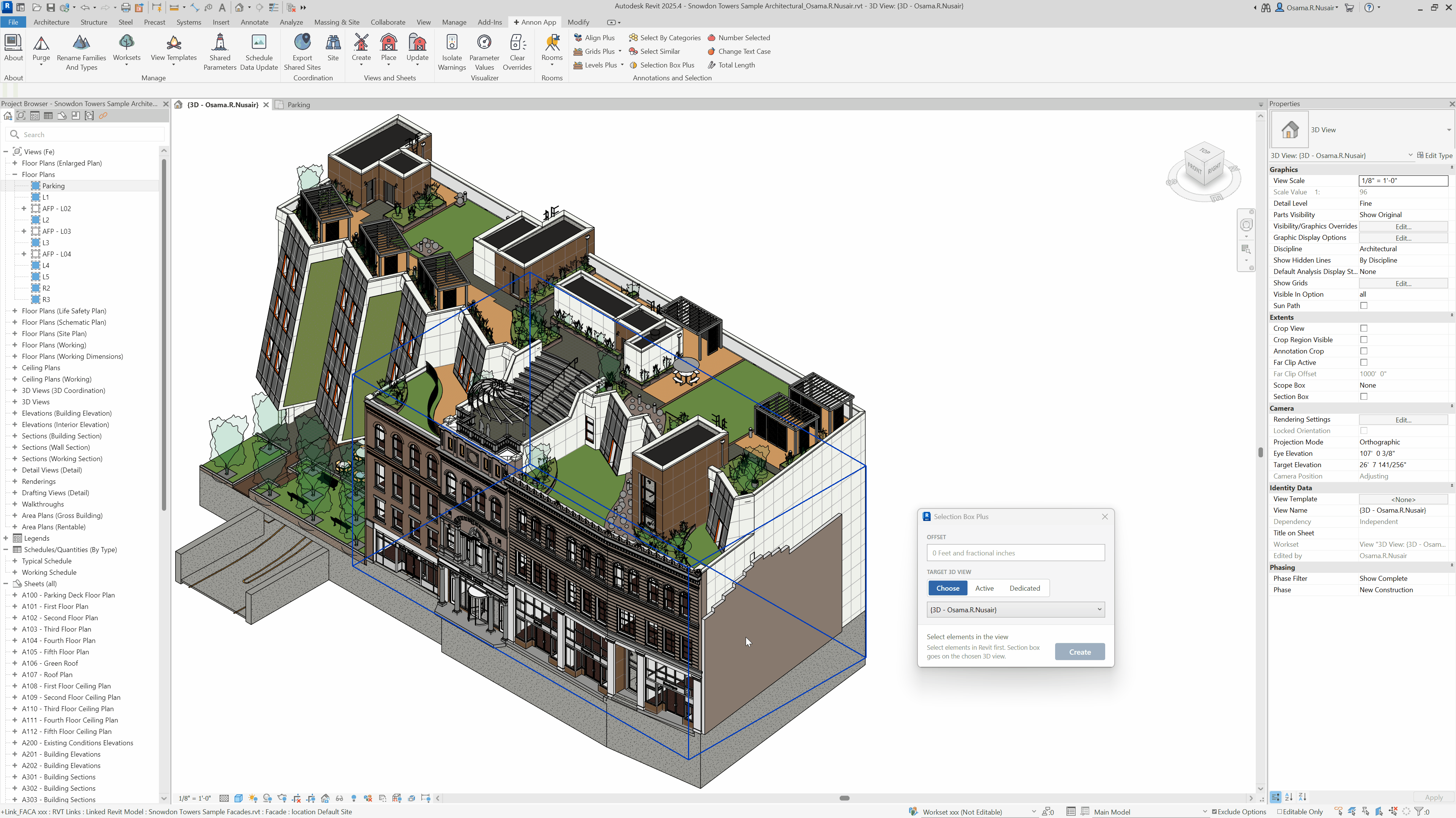 Selection Box Plus creating a 3D section box around a selection