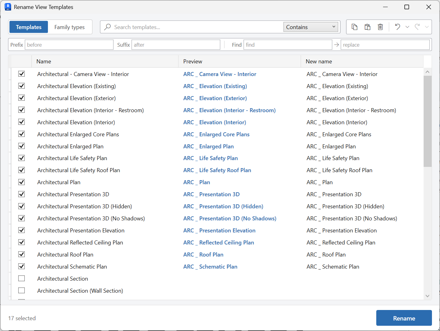Rename View Templates grid for view templates